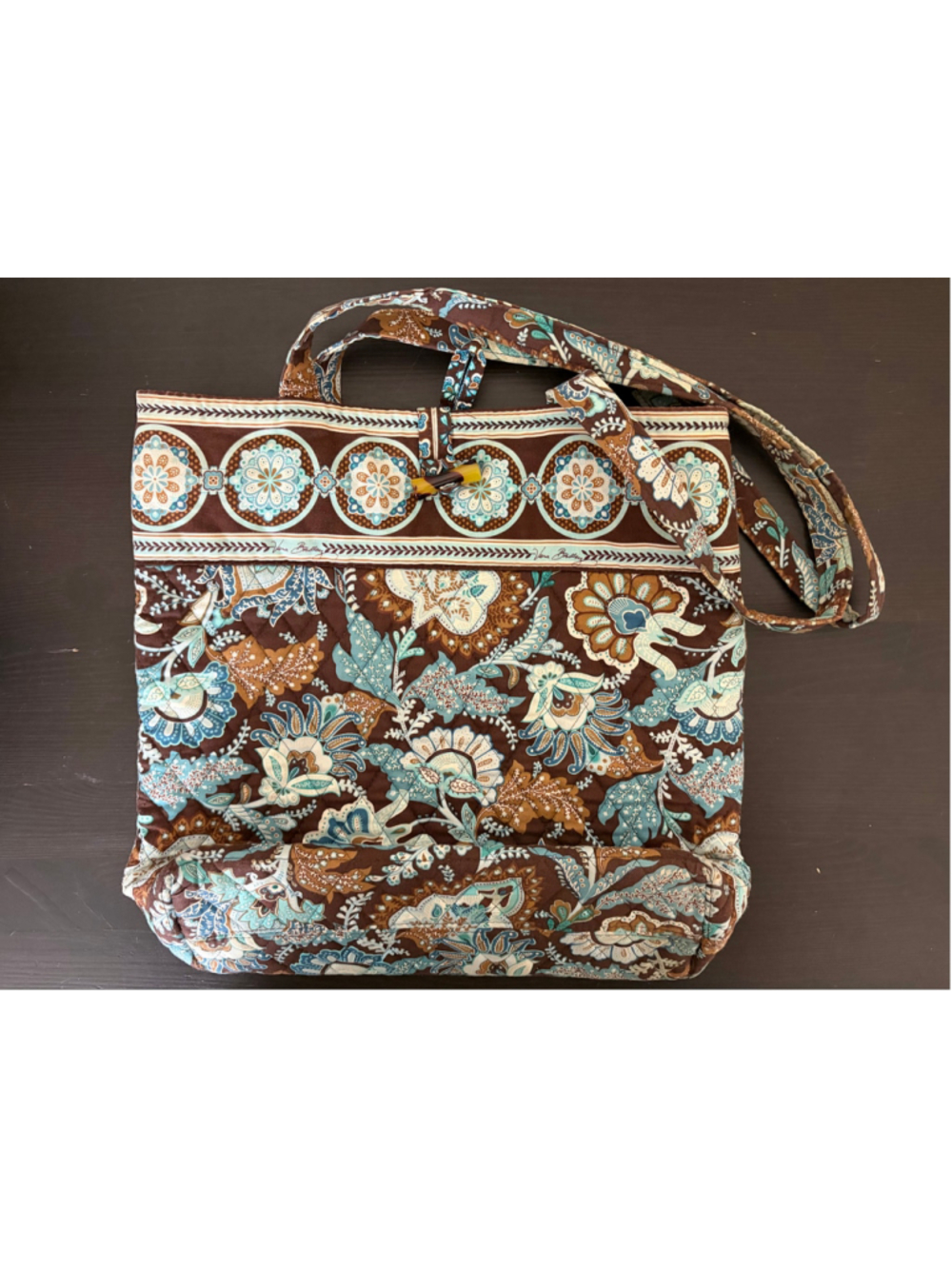 Vera Bradley Retired Pattern Java Blue Tote Shoulder Bag Toggle Pockets Cottage